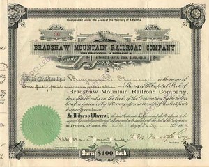 Bradshaw Moutain Railroad Company signed by B.P. Cheney
